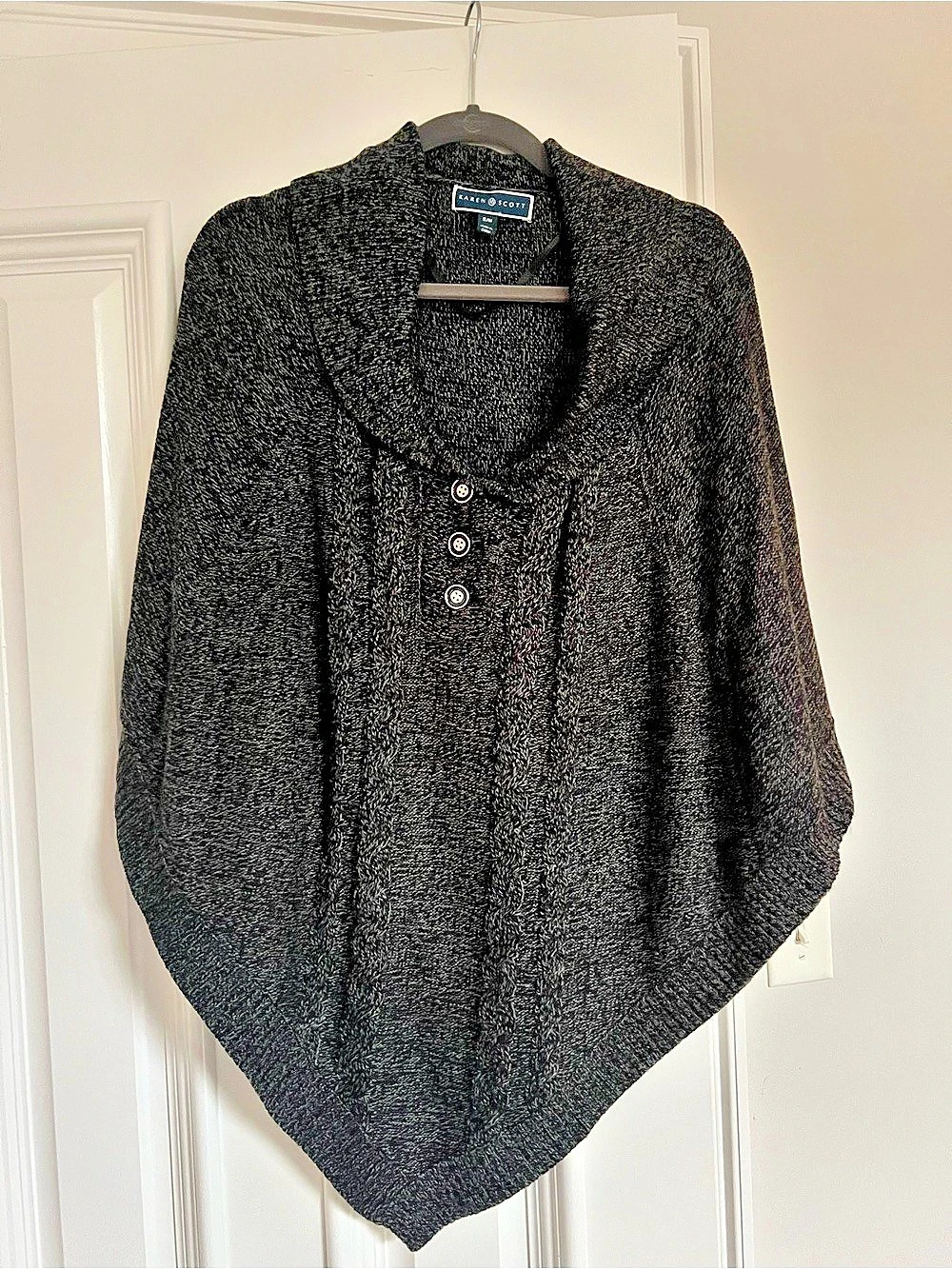 Karen Scott Dark Grey Button Front Poncho Sweater Like New